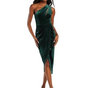 Lulu’s Impressive Essence Dark Green Velvet One-Shoulder Cutout Dress XL